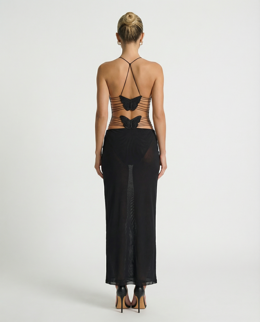 Terri | Backless Midi Dress with Butterfly Detail