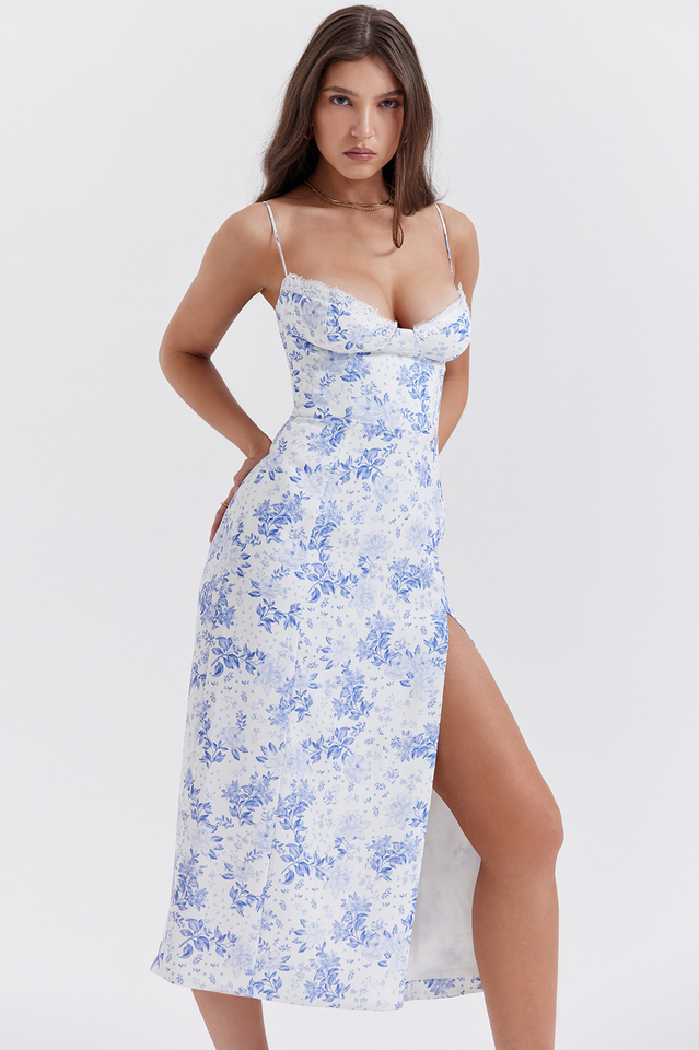 Myrtle | Floral Corset Midi Dress with Side Split