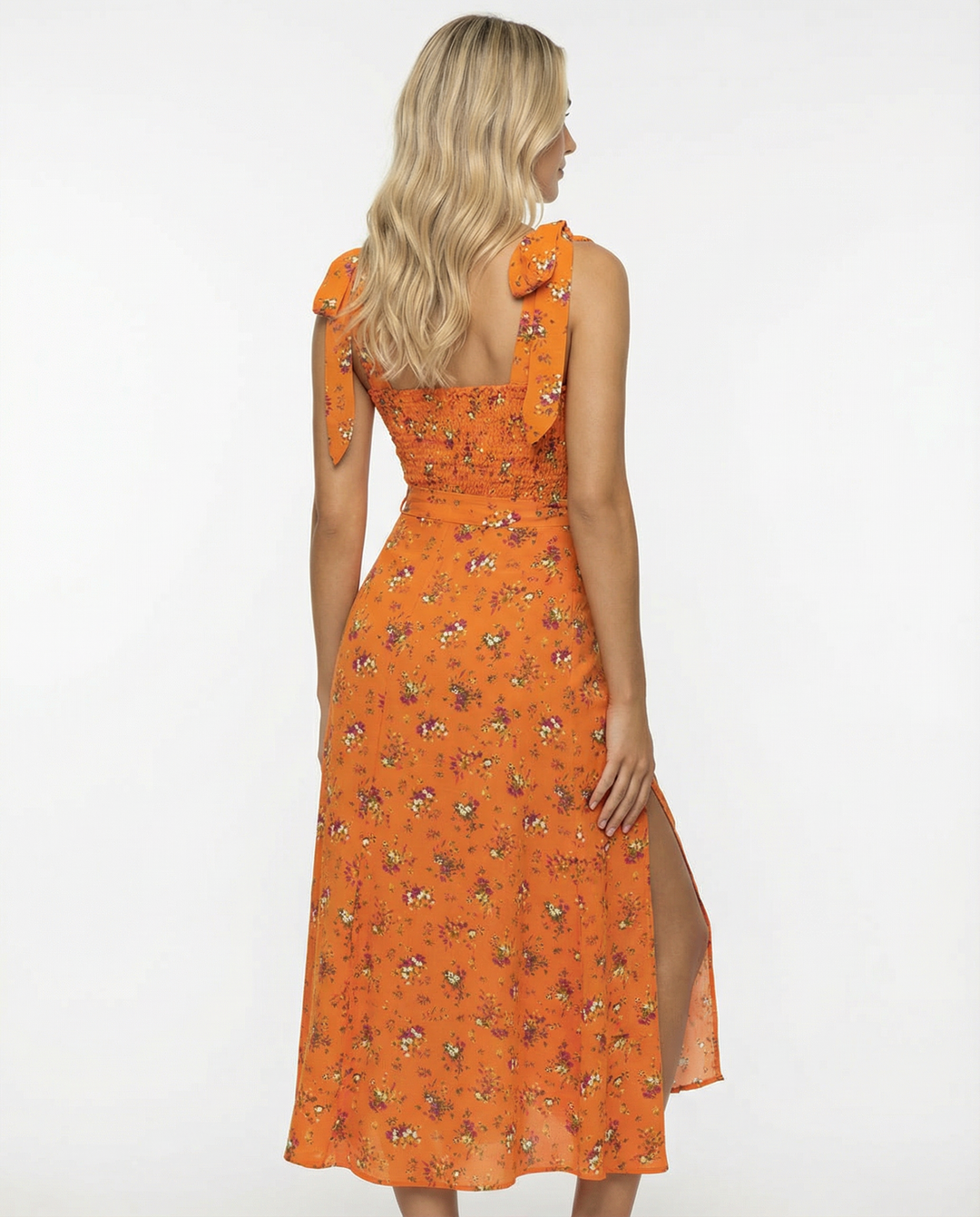 Pauline | Square Neck Midi Dress with Side Slit