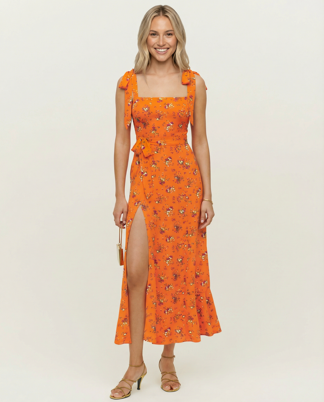 Pauline | Square Neck Midi Dress with Side Slit