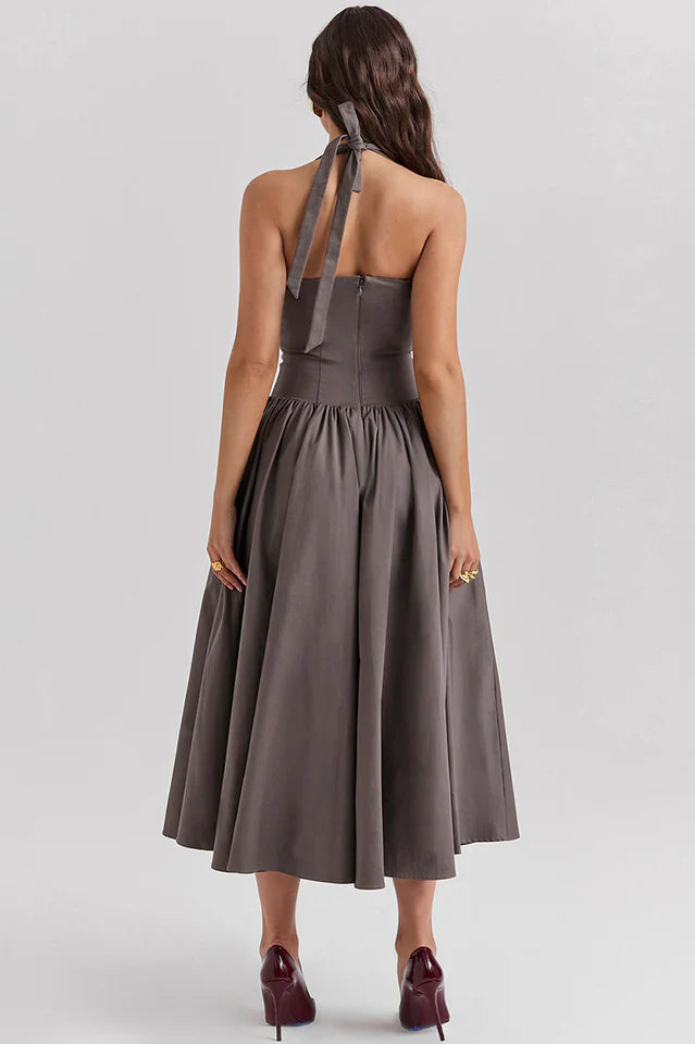 Misty | Halter Midi Dress with Structured Bodice