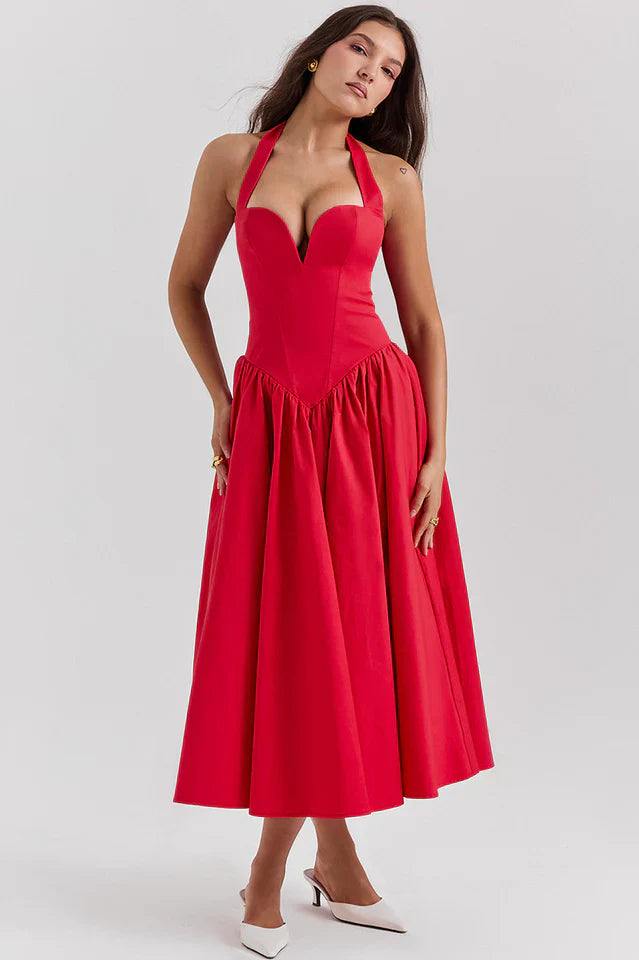 Misty | Halter Midi Dress with Structured Bodice