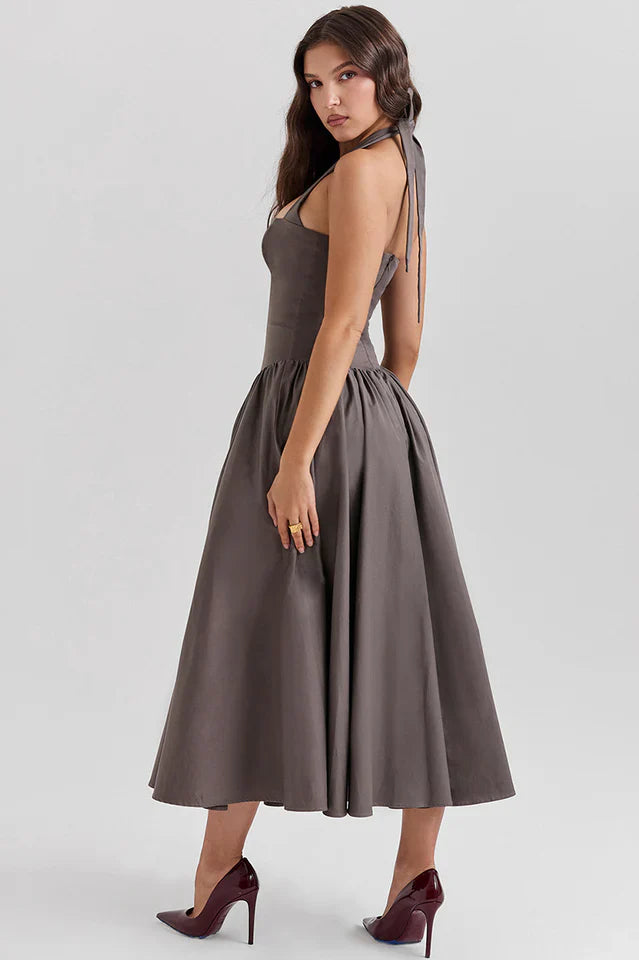 Misty | Halter Midi Dress with Structured Bodice