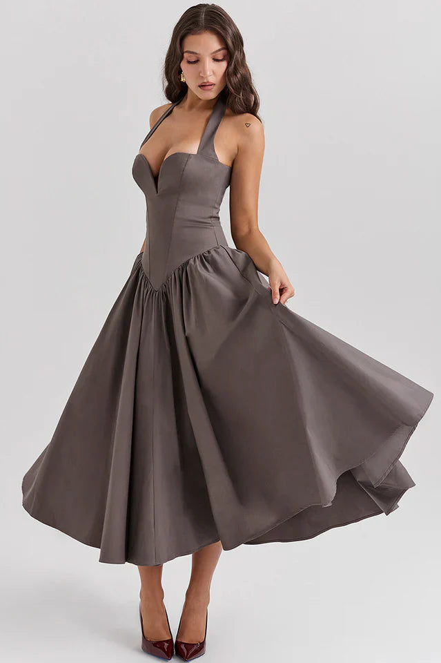 Misty | Halter Midi Dress with Structured Bodice