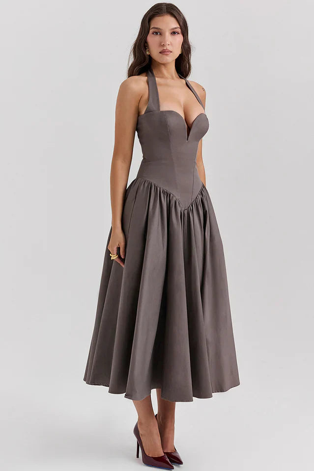 Misty | Halter Midi Dress with Structured Bodice