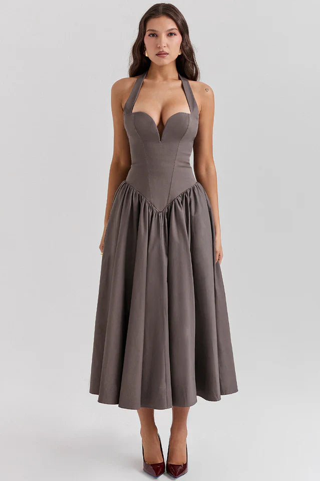 Misty | Halter Midi Dress with Structured Bodice