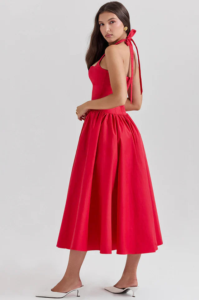 Misty | Halter Midi Dress with Structured Bodice