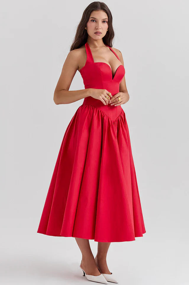 Misty | Halter Midi Dress with Structured Bodice