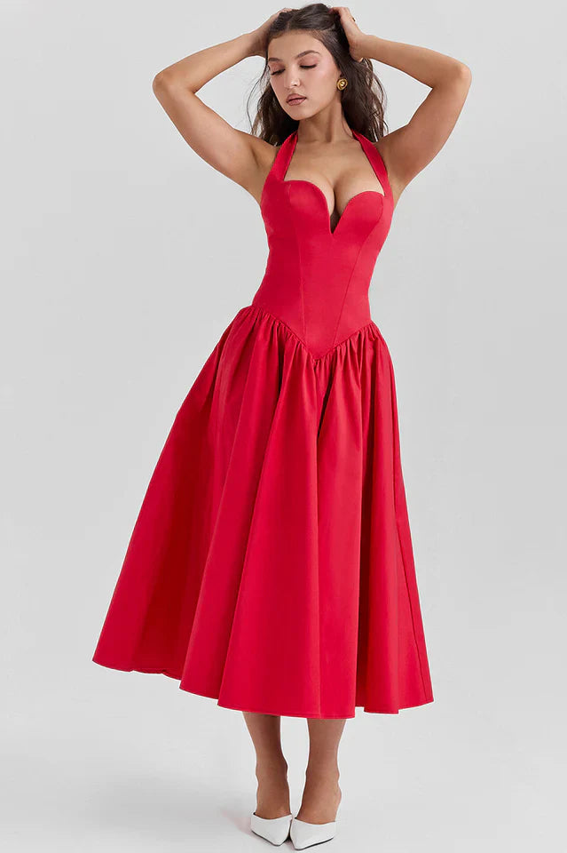 Misty | Halter Midi Dress with Structured Bodice