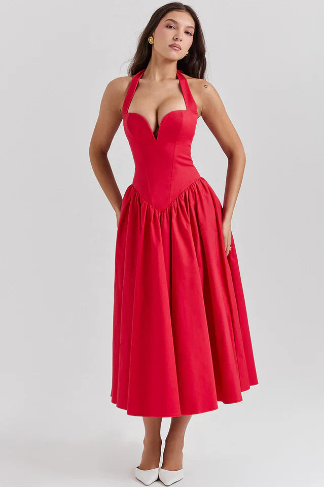 Misty | Halter Midi Dress with Structured Bodice