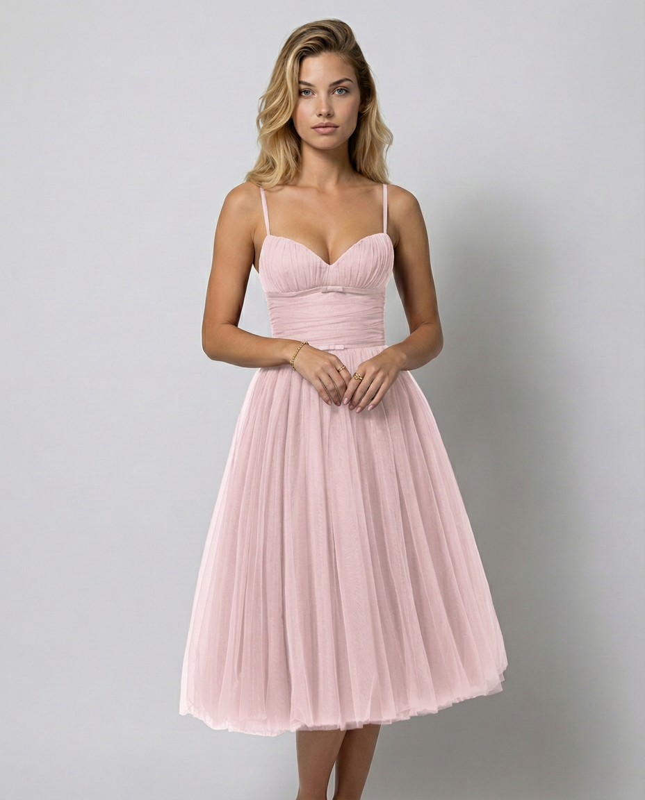 Karen | Tulle Midi Dress with Pleated Skirt