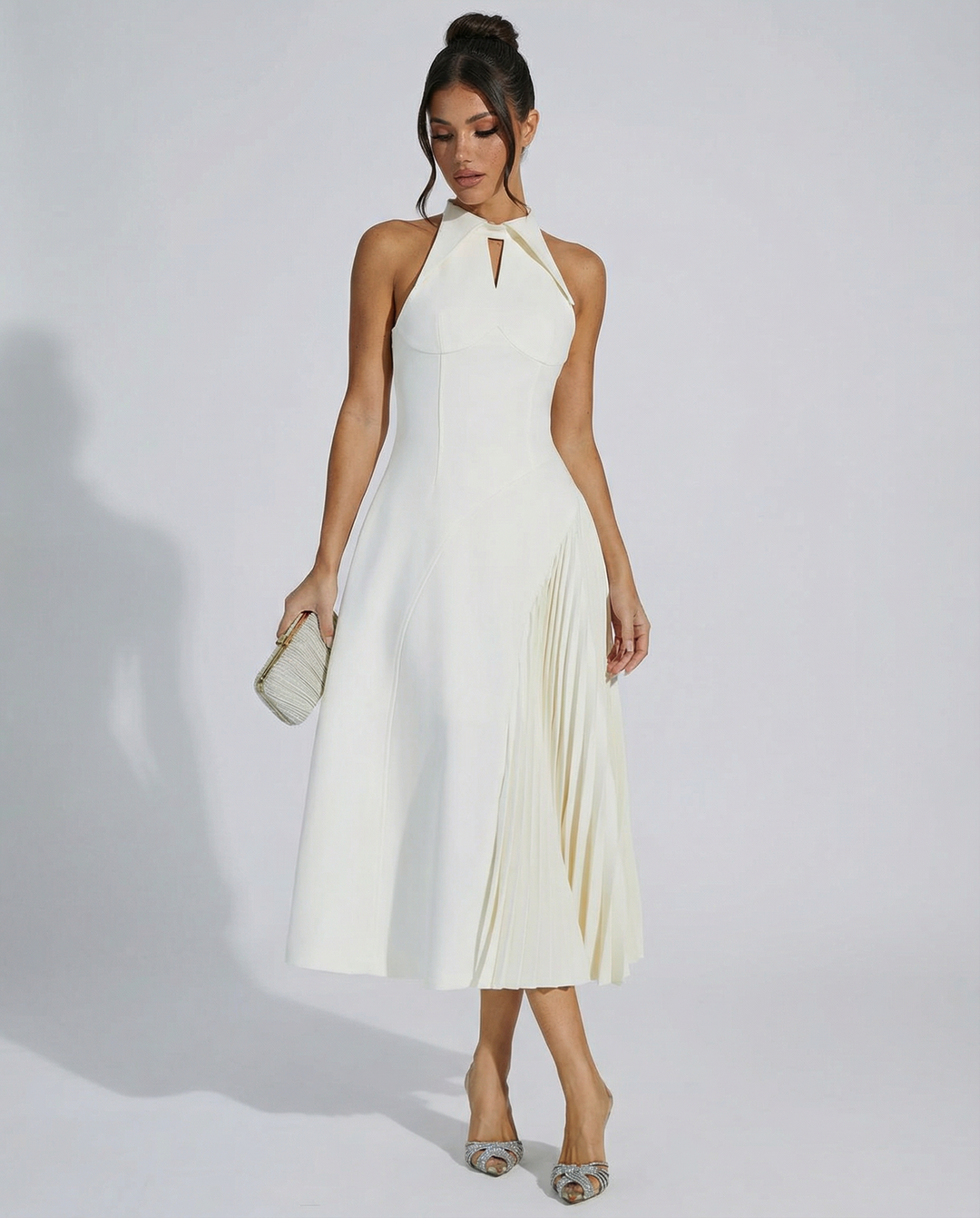 Quinn | Sleeveless Midi Dress with Pleated Panel