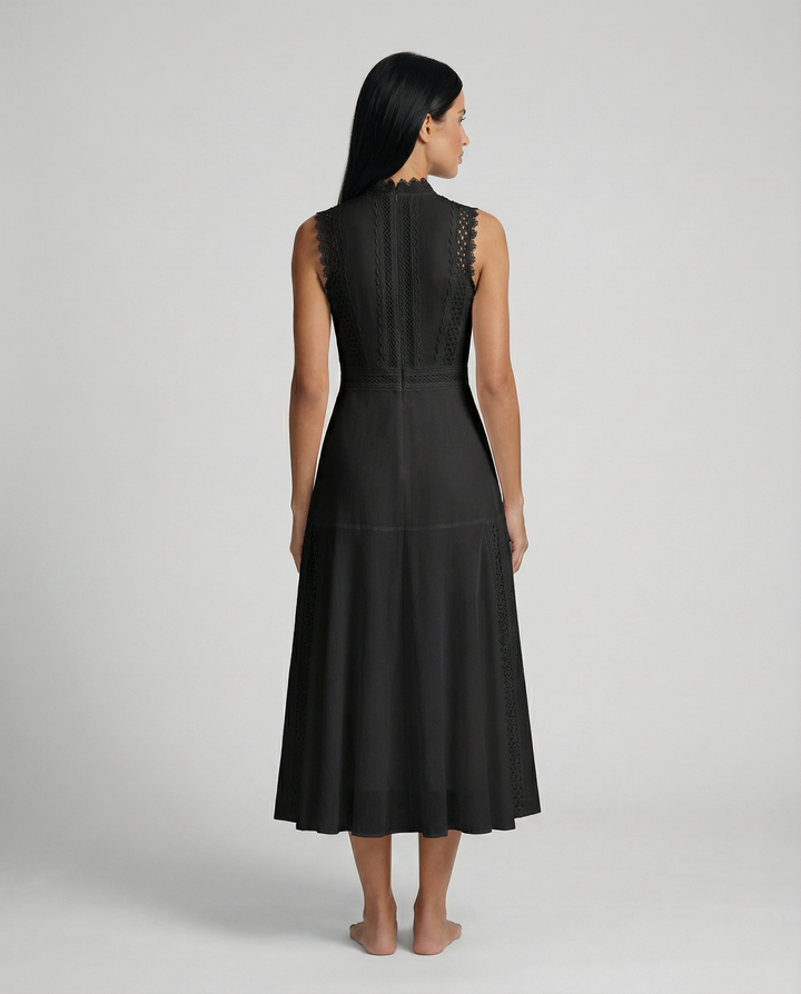 Alma | Sleeveless Midi Dress with Lace Panels