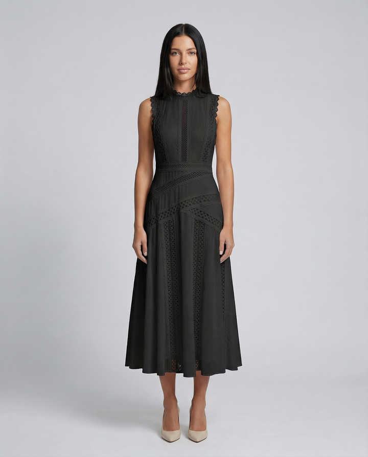 Alma | Sleeveless Midi Dress with Lace Panels