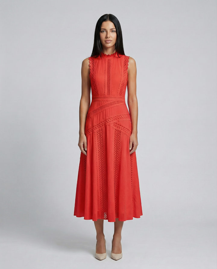 Alma | Sleeveless Midi Dress with Lace Panels