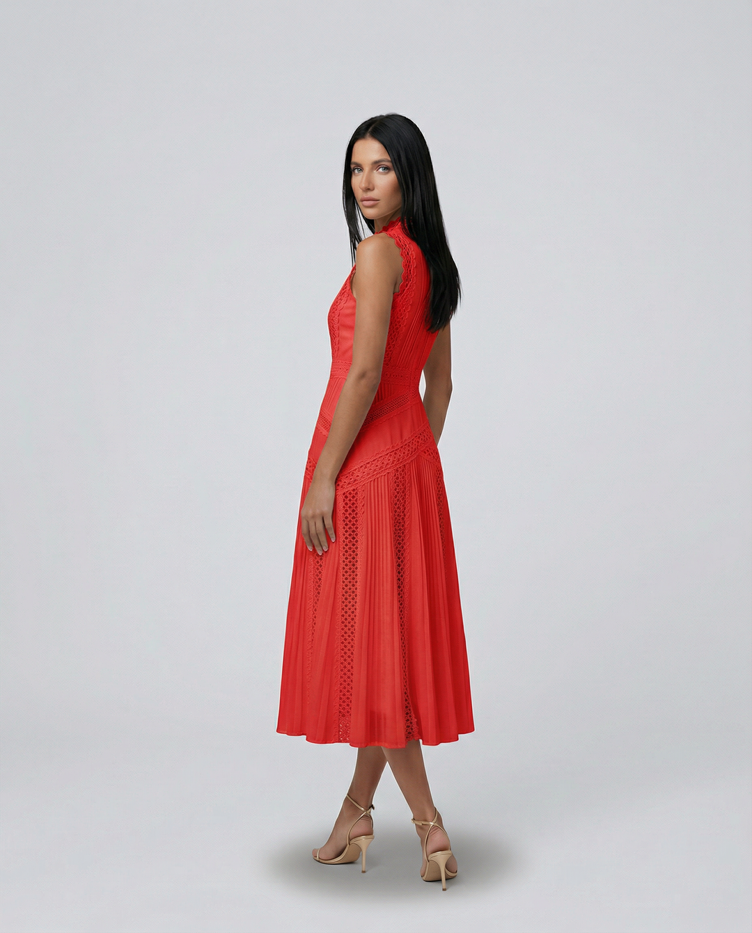 Alma | Sleeveless Midi Dress with Lace Panels