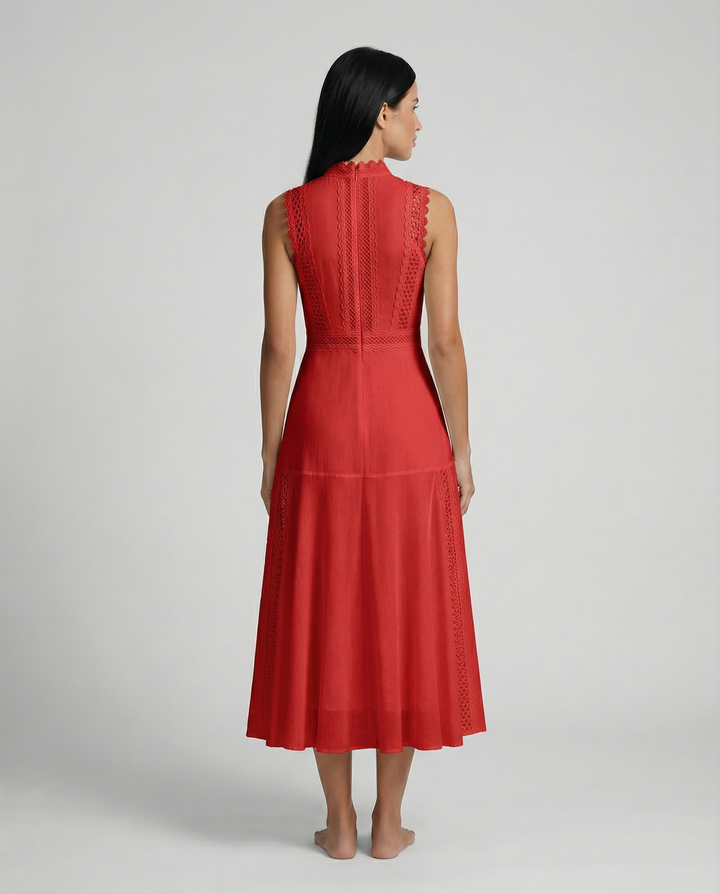 Alma | Sleeveless Midi Dress with Lace Panels