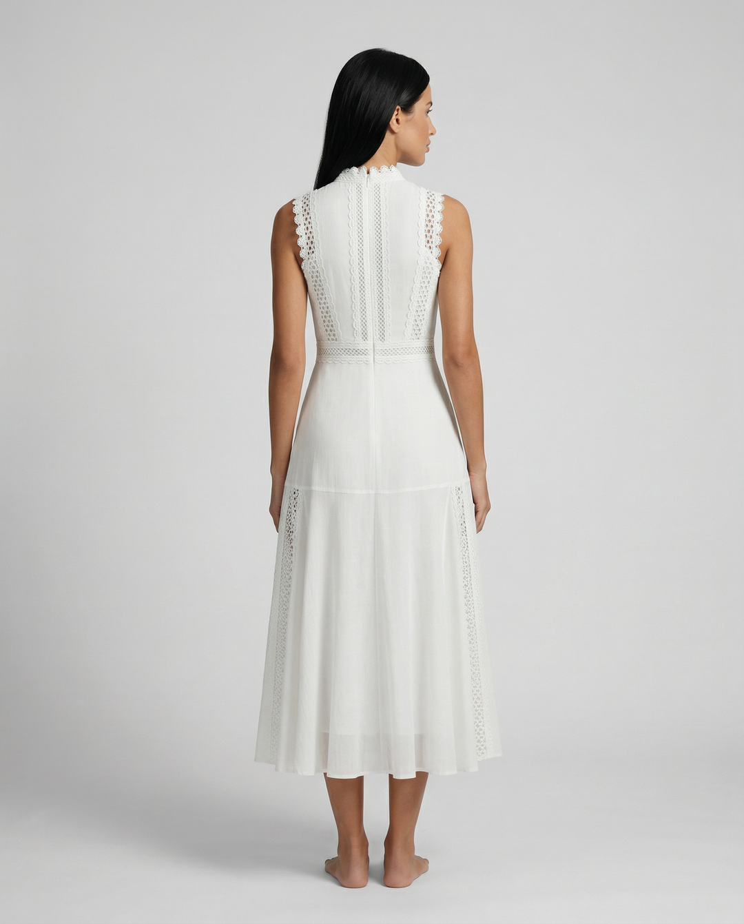Alma | Sleeveless Midi Dress with Lace Panels