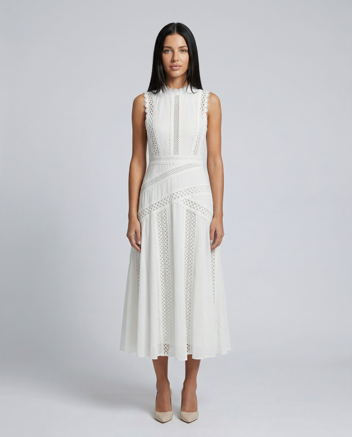 Alma | Sleeveless Midi Dress with Lace Panels