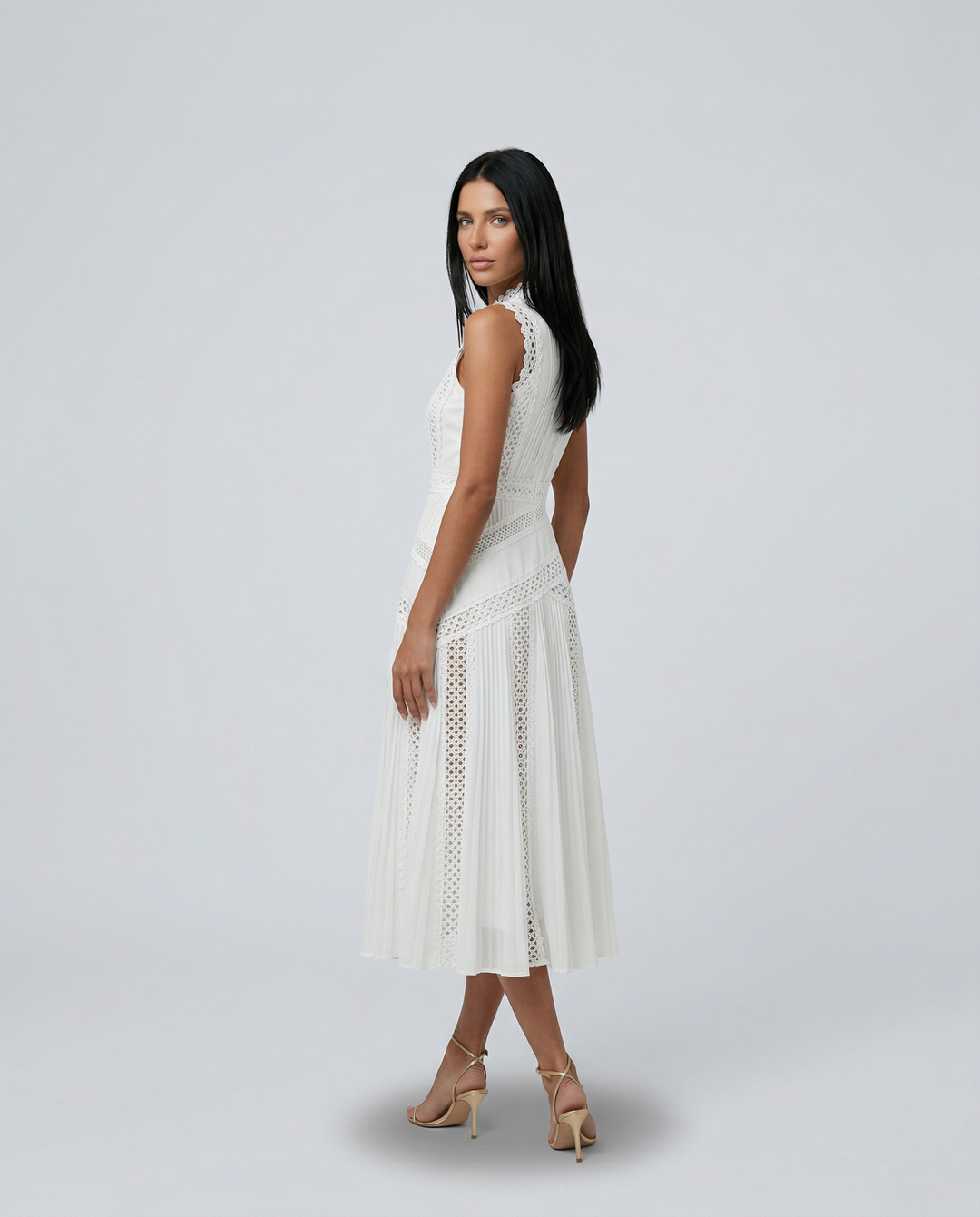 Alma | Sleeveless Midi Dress with Lace Panels