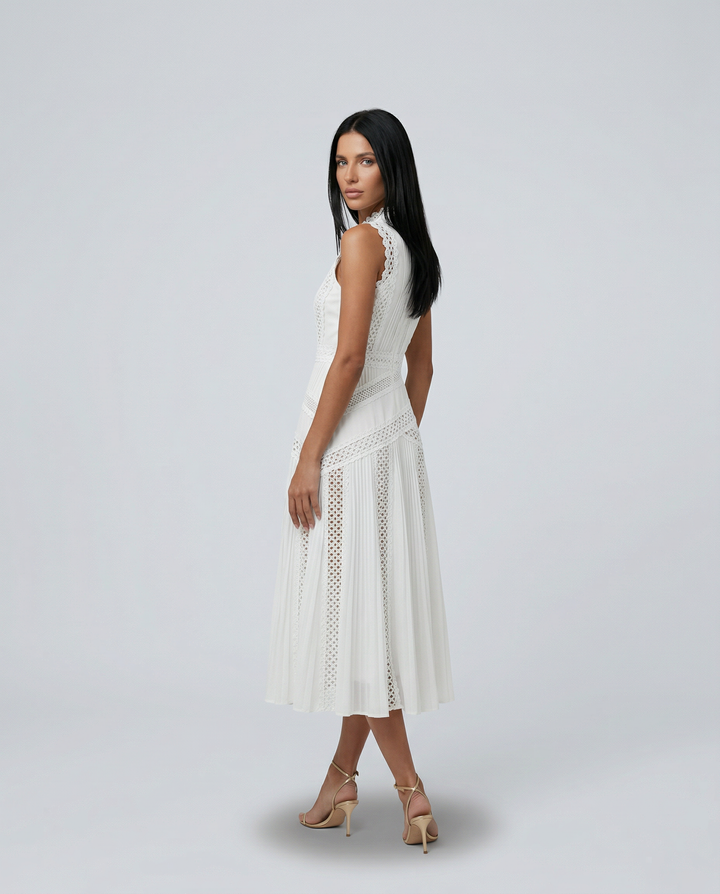Alma | Sleeveless Midi Dress with Lace Panels