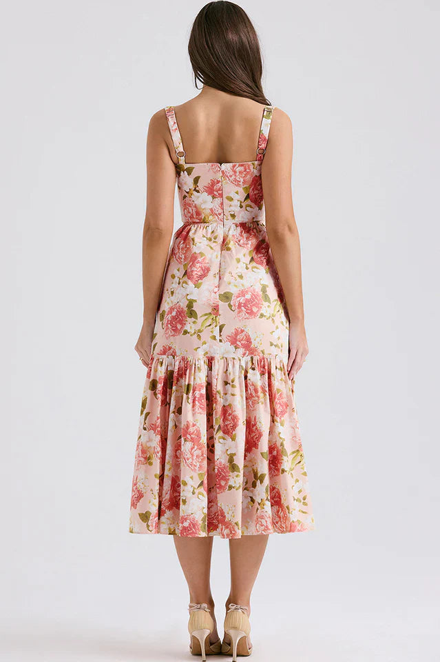 Cassie | Floral Midi Sundress with Tiered Skirt