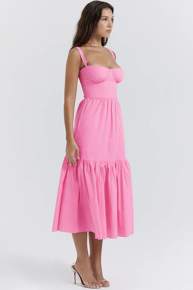 Cassie | Floral Midi Sundress with Tiered Skirt