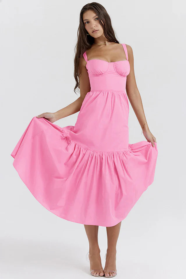 Cassie | Floral Midi Sundress with Tiered Skirt