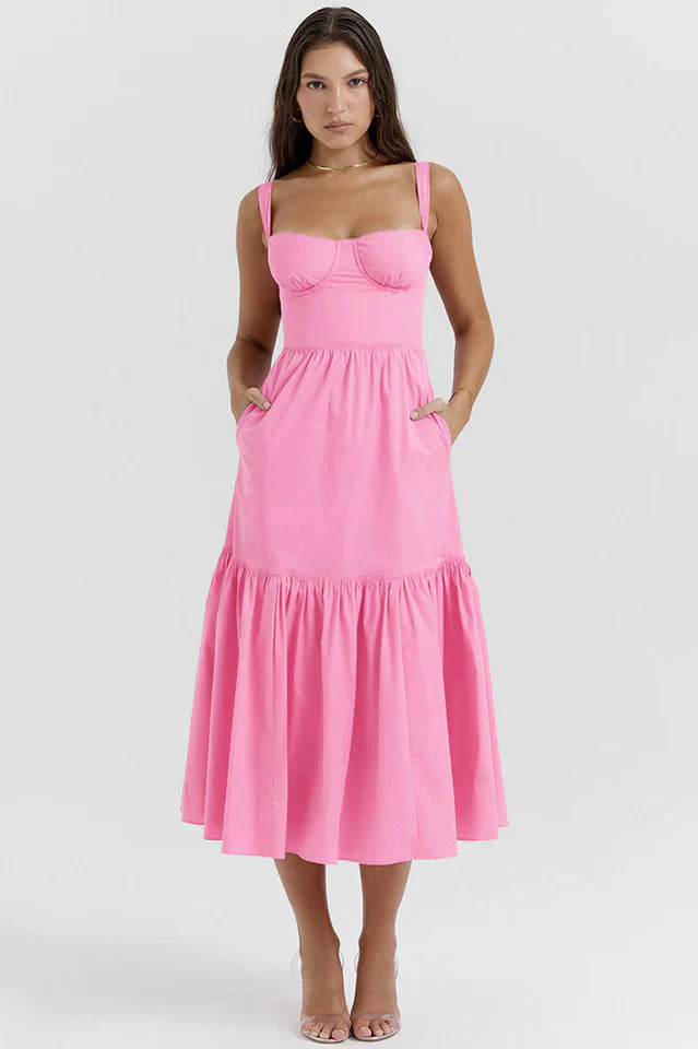 Cassie | Floral Midi Sundress with Tiered Skirt