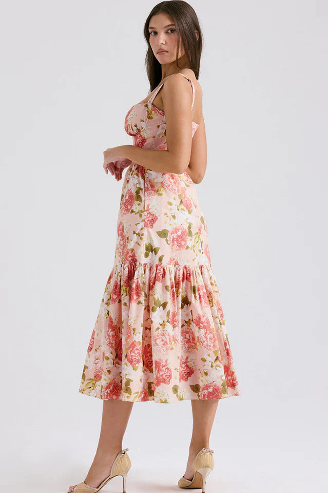 Cassie | Floral Midi Sundress with Tiered Skirt