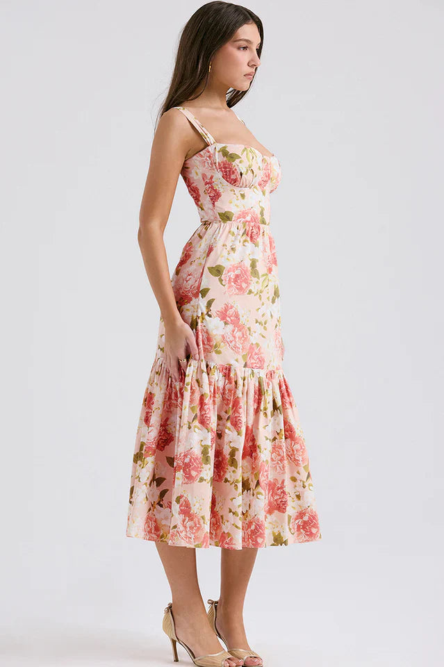 Cassie | Floral Midi Sundress with Tiered Skirt