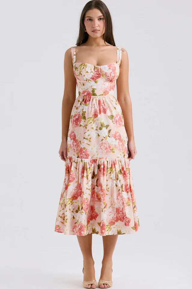 Cassie | Floral Midi Sundress with Tiered Skirt