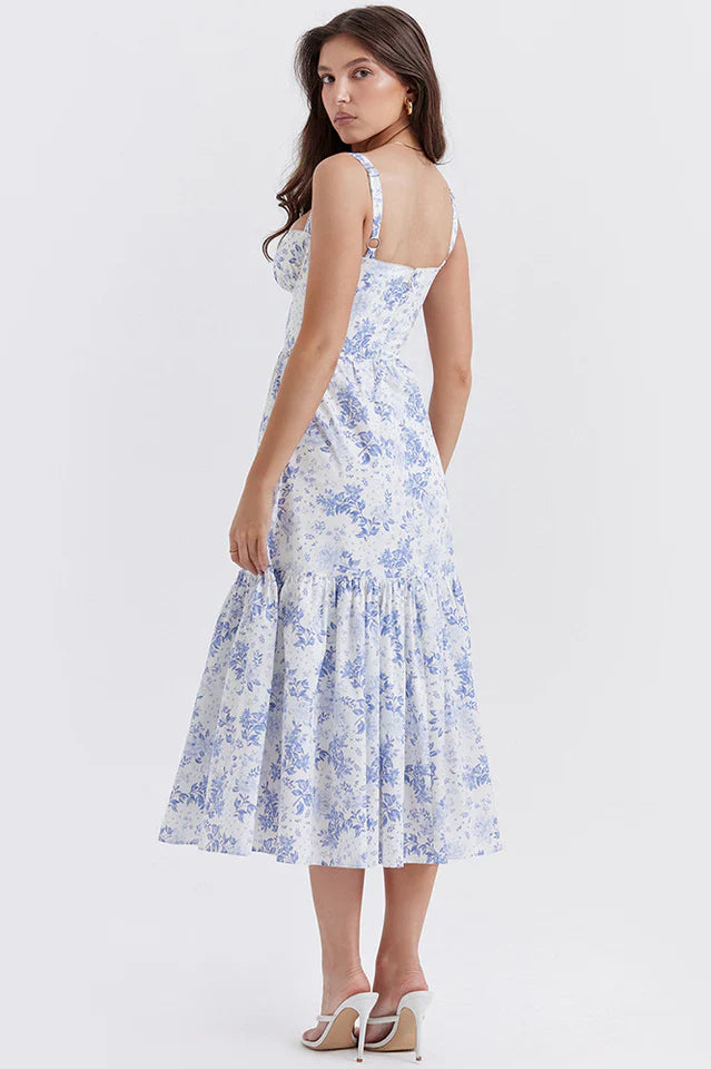 Cassie | Floral Midi Sundress with Tiered Skirt