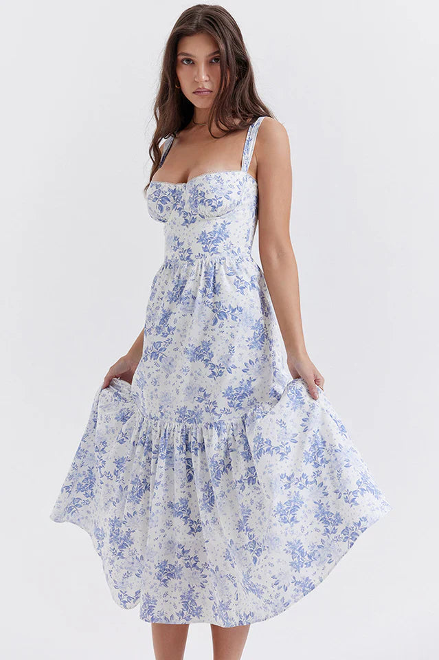 Cassie | Floral Midi Sundress with Tiered Skirt