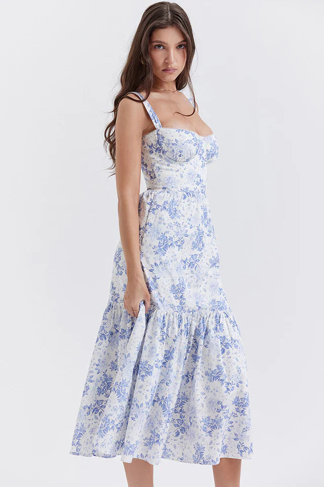 Cassie | Floral Midi Sundress with Tiered Skirt