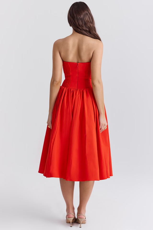 Elizabeth | Strapless Midi Sundress with Corset Bodice