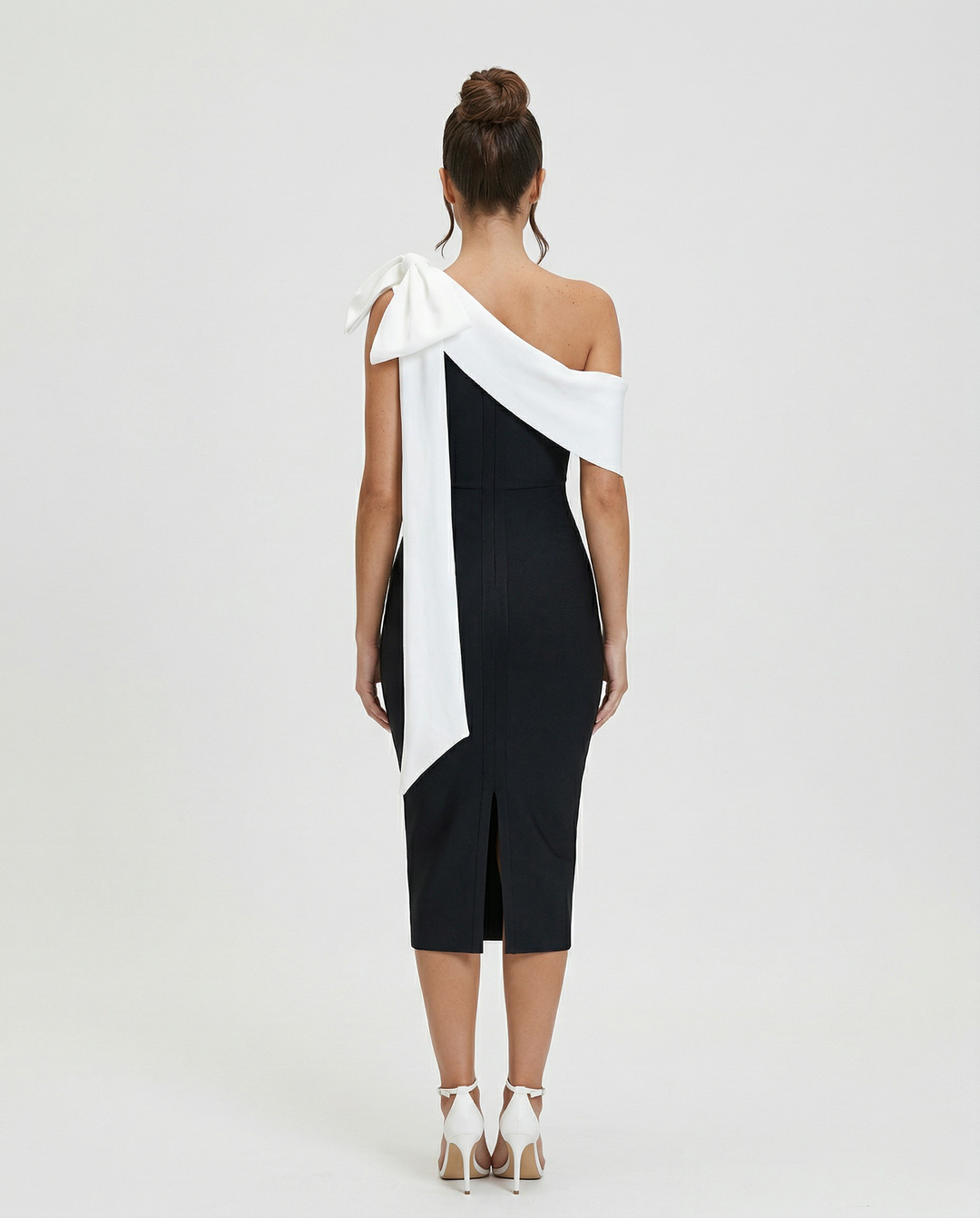 Elza | One Shoulder Midi Bandage Dress with Bow Detail