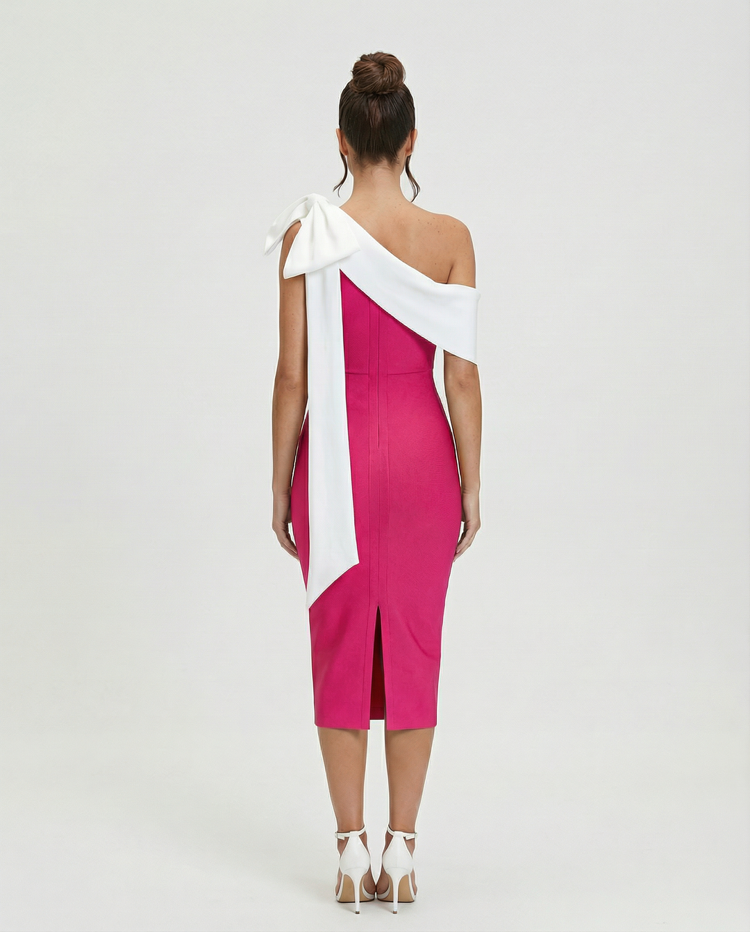Elza | One Shoulder Midi Bandage Dress with Bow Detail