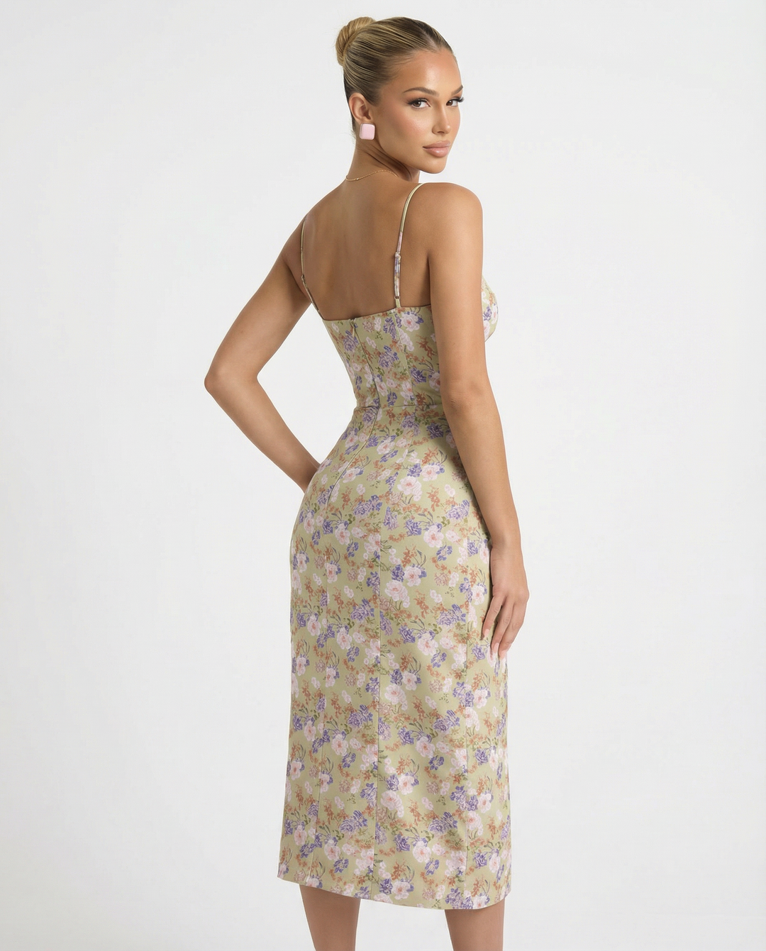 Lydia | Floral Midi Sundress with Lace Sweetheart Neckline