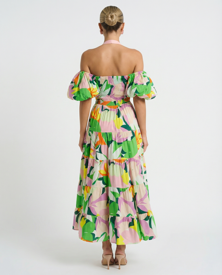 Tonya | Off-Shoulder Midi Dress with Tiered Skirt