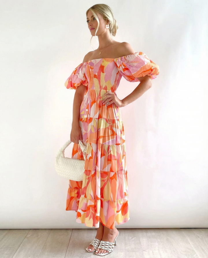 Tonya | Off-Shoulder Midi Dress with Tiered Skirt