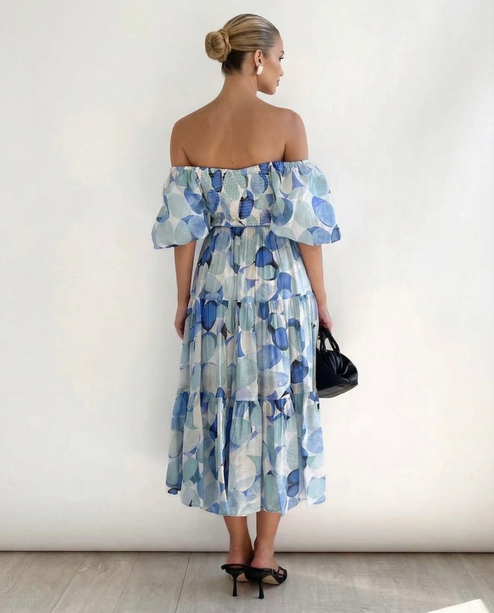 Tonya | Off-Shoulder Midi Dress with Tiered Skirt