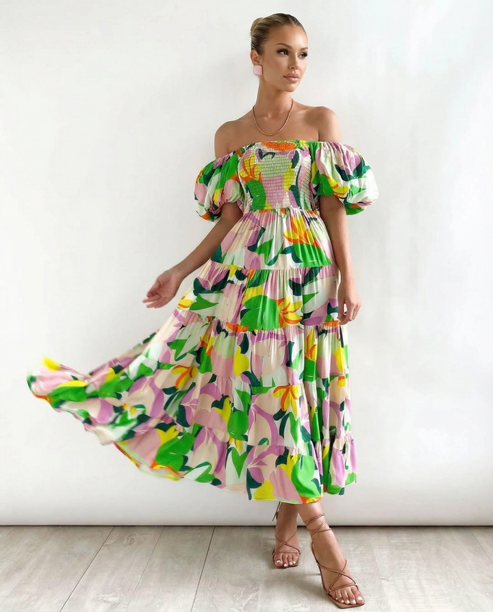 Tonya | Off-Shoulder Midi Dress with Tiered Skirt