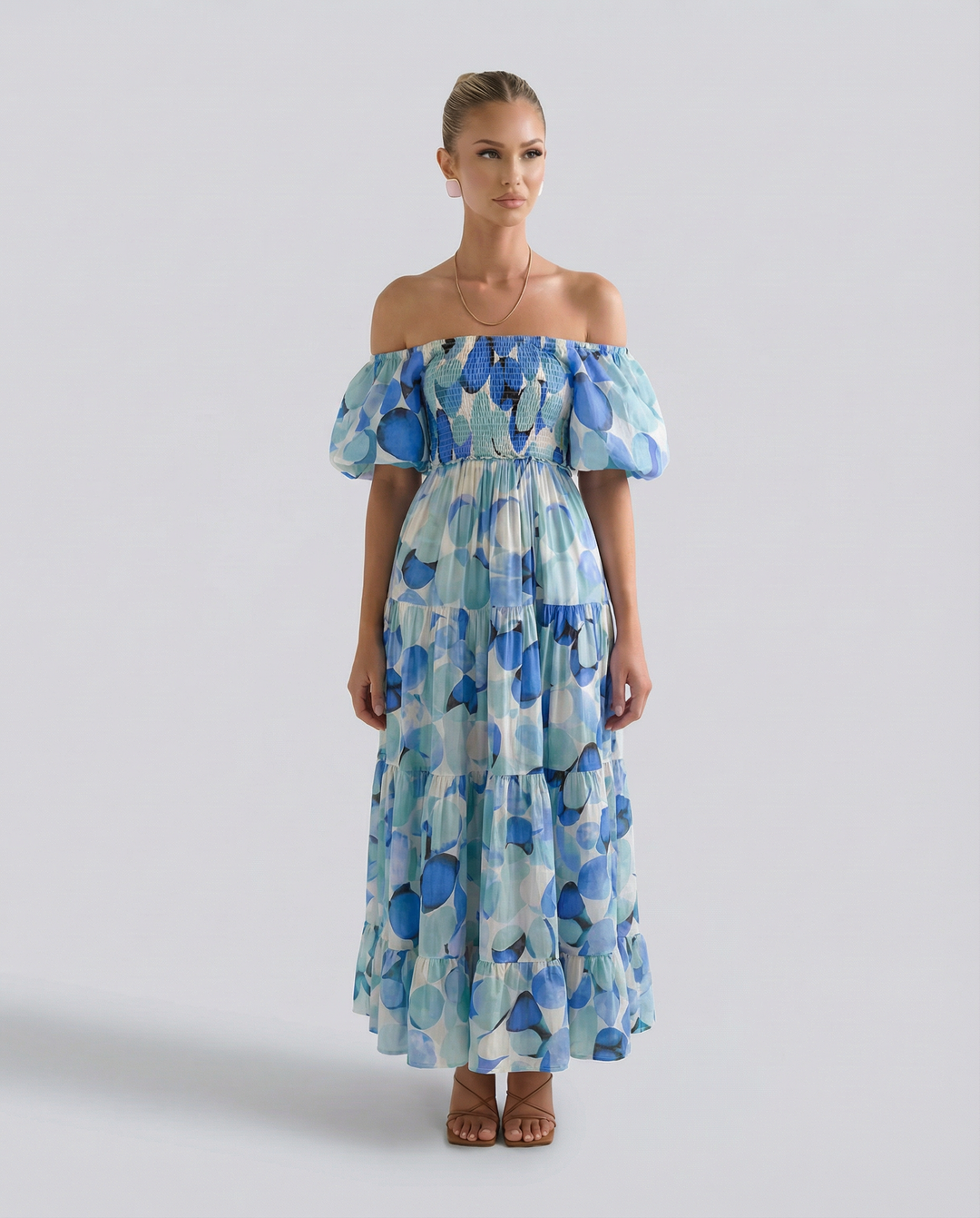 Tonya | Off-Shoulder Midi Dress with Tiered Skirt