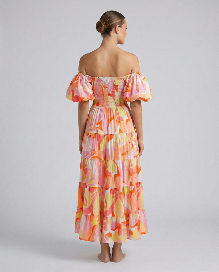 Tonya | Off-Shoulder Midi Dress with Tiered Skirt