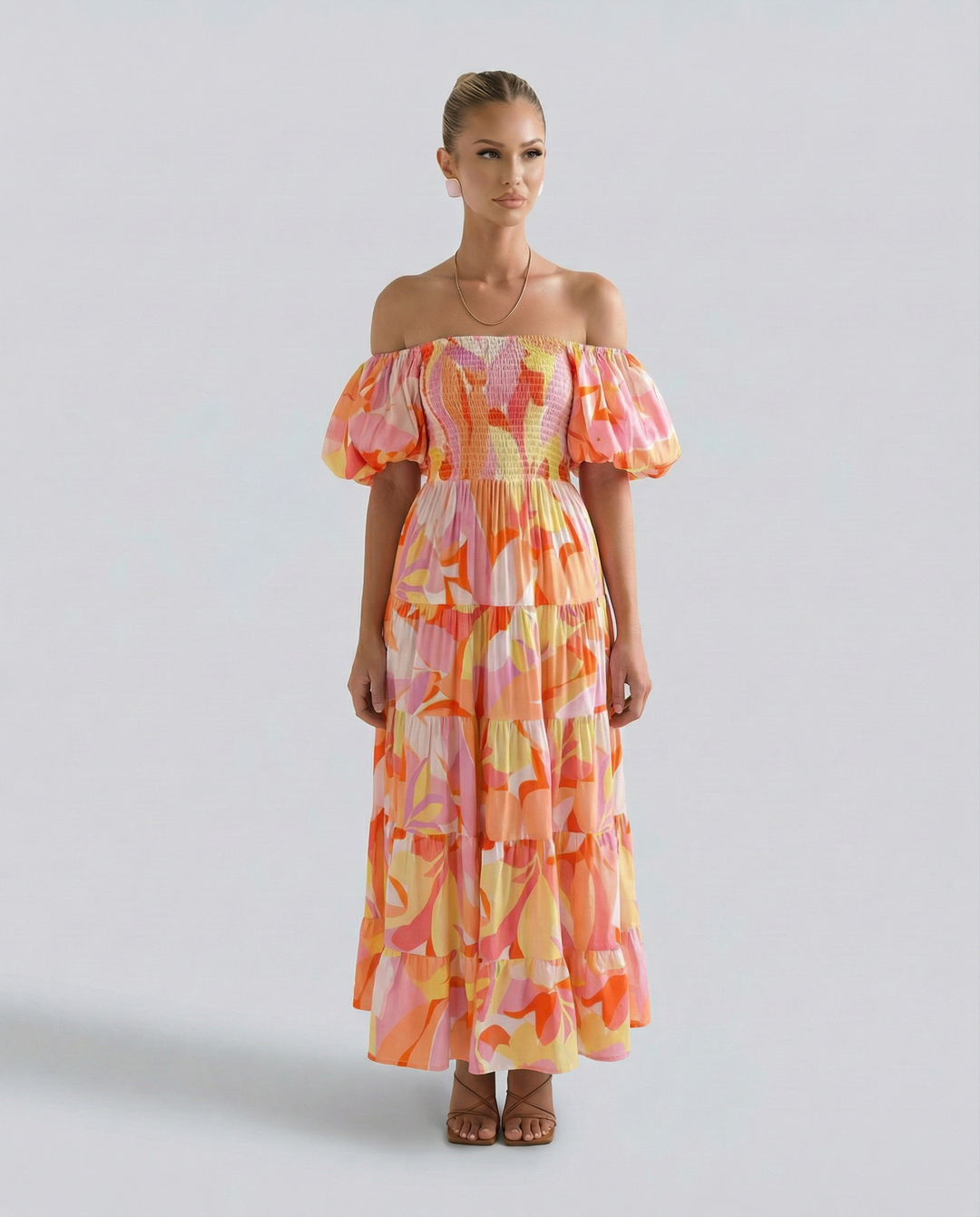 Tonya | Off-Shoulder Midi Dress with Tiered Skirt