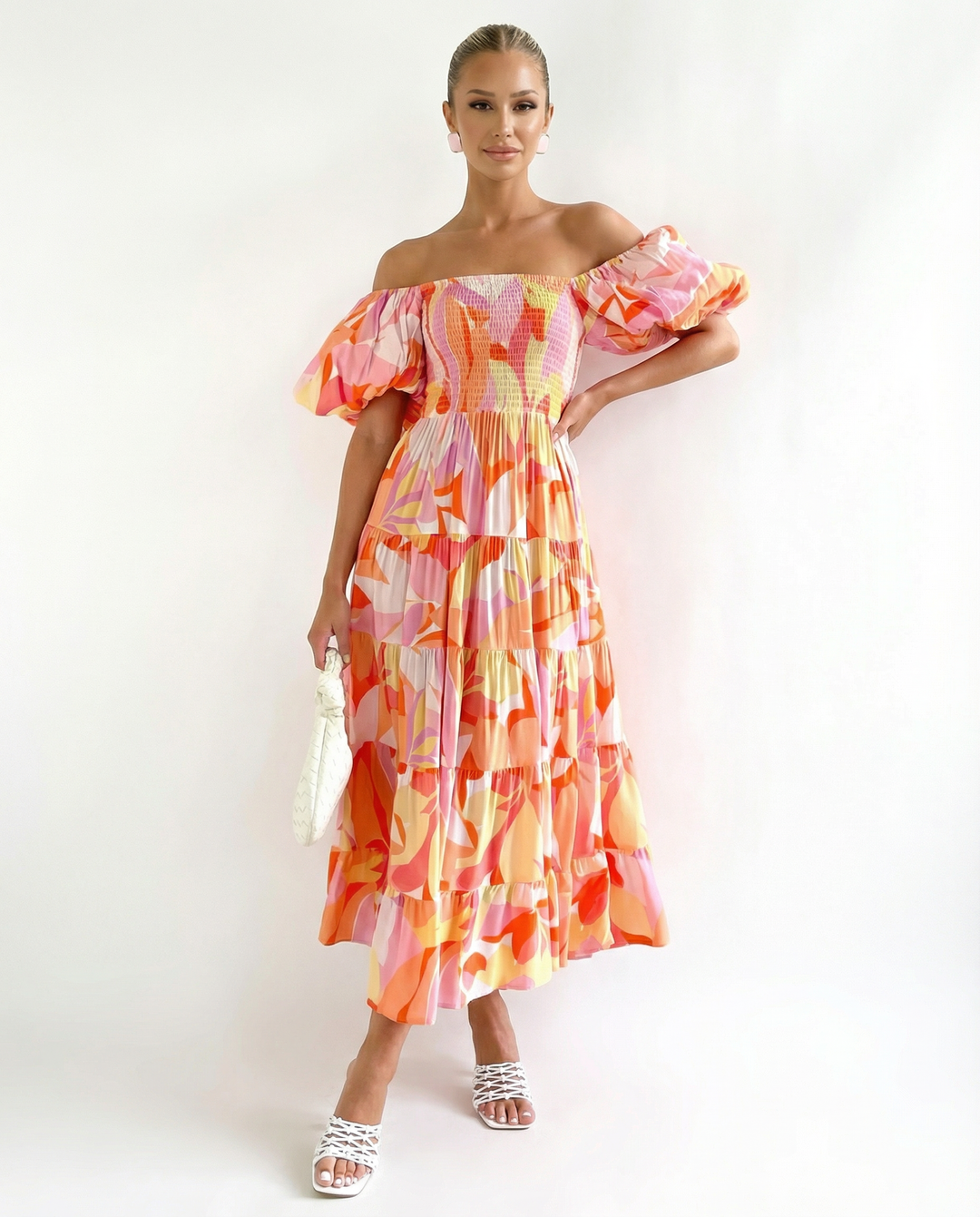 Tonya | Off-Shoulder Midi Dress with Tiered Skirt