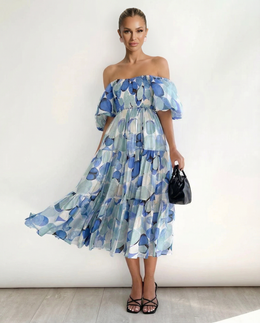 Tonya | Off-Shoulder Midi Dress with Tiered Skirt
