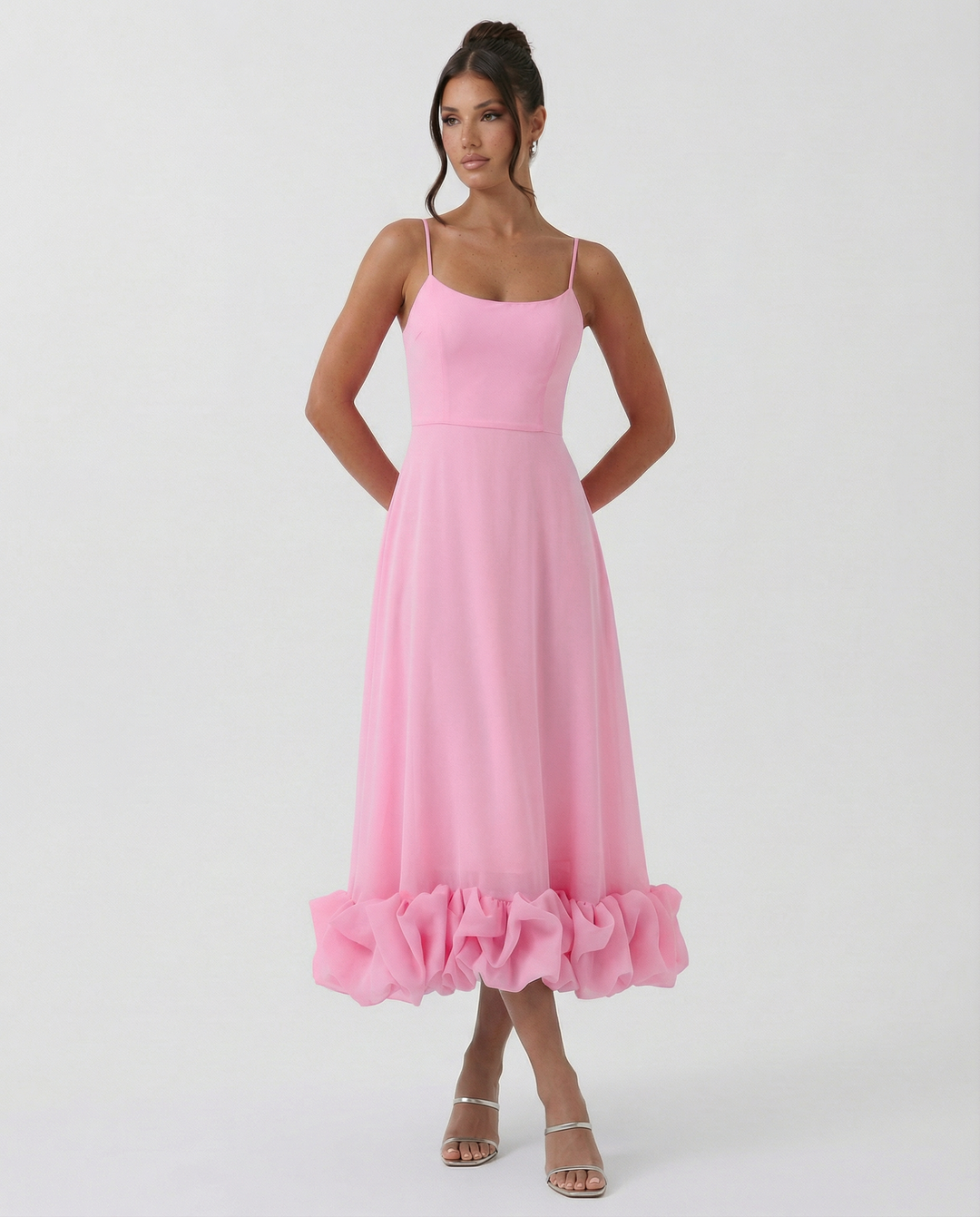 Reagan | Flounce Bustier Midi Dress with Corset Bodice