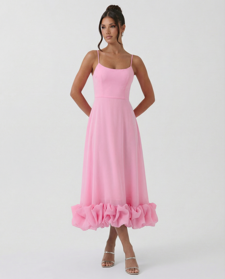 Reagan | Flounce Bustier Midi Dress with Corset Bodice